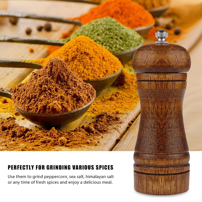 Powstro Pepper Mill - 5 inch Pepper Grinder Pepper Grinder Refillable Oak Salt and Pepper Grinder Set Sea Salt Grinder Ceramic Pepper Mill Grinder Adjustable Coarse to Fine pepper Grinder Mill (2Pack) - Image 4